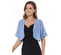 Boléro en mousseline de soie douce ouverte sur le devant à manches 3/4 pour femme, Bleu poussiéreux., X-Large