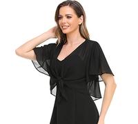 Boléro en Mousseline de Soie pour Femme Ouvert sur Le Devant pour Robe de soirée, Noir, Small-Medium