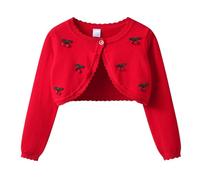 Boléro en tricot brodé pour bébé fille - Manches longues - Bouton ouvert sur le devant - Robe de superposition élégante - Châle de mariage - Cardigan formel pour fête en plein air, Rouge, 11-12 ans