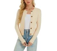 Boléro Femme Cardigan Court Évidée Gilet Veste Tricot Bouton Manches Longues pour Robe T Shirt Bretelle Chic Elégante Soirée Fête Décontracté Rétro Beige M
