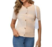 Boléro Femme Cardigan Court Gilet Veste Tricot Bouton Manches Courtes Évidée Robe T Shirt Bretelle Chic Rétro Elégante Soirée Fête Décontracté Beige*Manche Courte M
