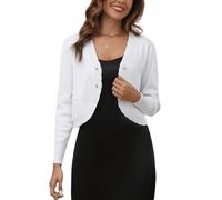 Boléro Femme Cardigan Court Gilet Veste Tricot Bouton Manches Longues pour Robe T Shirt Bretelle Chic Elégante Soirée Fête Décontracté Blanc M