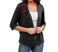 Bolero Femme Chic Et Elegant Gilet Femme Ete Mariage Soirée Élégant Gilet Court Boléro Casual Mi Saison Couleur Unie Cardigan Manches Longues Pas Cher Blouson Noir XXL