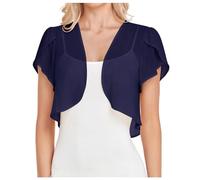 Bolero Femme Chic et Elegant Gilet Femme Manches Courtes Mariage Bolero Mousseline de Soie Boléro et Châle pour Robe de Soirée et de Mariage Gilet à Manches Évasées Courte Deux Couches (A02-Navy, XXL)