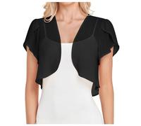 Bolero Femme Chic et Elegant Gilet Femme Manches Courtes Mariage Bolero Mousseline de Soie Boléro et Châle pour Robe de Soirée et de Mariage Gilet à Manches Évasées Courte Deux Couches (A02-Black, XXL