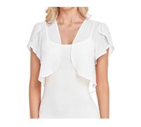 Bolero Femme Chic et Elegant Gilet Femme Manches Courtes Mariage Bolero Mousseline de Soie Boléro et Châle pour Robe de Soirée et de Mariage Gilet à Manches Évasées Courte Deux Couches (A02-White, XXL