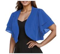 Bolero Femme Chic et Elegant Gilet Femme Manches Courtes Mariage Bolero Mousseline de Soie Boléro et Châle pour Robe de Soirée et de Mariage Gilet à Manches Évasées Courte Deux Couches (A03-Blue, XXL)