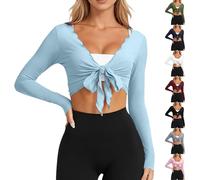 Boléro Femme Gilet Court Manche Longue Cache-Coeur Yoga Top Danse Classique Haussement d'Epaules Couleur Unie à Nouer Devant Veste Légère Douceur Élastique Sport Chic Casual Soirée