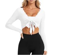 Boléro Femme Gilet Court Manche Longue Cache-Coeur Yoga Top Danse Classique Haussement d'Epaules Couleur Unie à Nouer Devant Veste Légère Douceur Élastique Sport Chic Casual Soirée