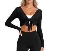 Boléro Femme Gilet Court Manche Longue Cache-Coeur Yoga Top Danse Classique Haussement d'Epaules Couleur Unie à Nouer Devant Veste Légère Douceur Élastique Sport Chic Casual Soirée
