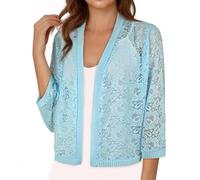 Bolero Femme Gilet Dentelle Chic et Elegant Cardigan Court Manche 3/4 Veste Ouverte Leger pour Mariage Robes Plages, Bleu Ciel, XXL, Bleu Ciel, XXL