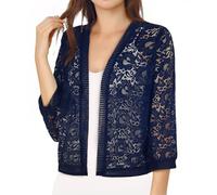 Bolero Femme Gilet Dentelle Chic et Elegant Cardigan Court Manche 3/4 Veste Ouverte Leger pour Mariage Robes Plages, Bleu Marine, XL, Bleu Marine, XL