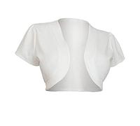 Boléro Femme Gilet Manche Courte Elégant Veste Ouverte Mariage Chic pour Robe Soirée Vintage Blanc L