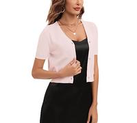 Boléro Femme Tricot Gilet Court Veste Cardigan Bouton Manches Courtes pour Robe T Shirt Bretelle Soirée Fête Décontracté Chic Elégante Rose Clair*Manche Courte XXXL