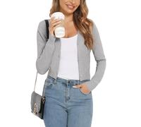 Boléro Femme Tricot Gilet Court Veste Cardigan Bouton Manches Longues pour Robe T Shirt Bretelle Soirée Fête Décontracté Chic Elégante Gris Clair M