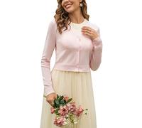 Boléro Femme Tricot Gilet Court Veste Cardigan Bouton Manches Longues pour Robe T Shirt Bretelle Soirée Fête Décontracté Chic Elégante Rose Clair XL