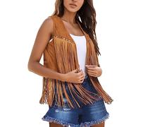 Boléro Femme Vintage à Franges sans Manches - Gilet Années 60 Bohème - Veste Ouverte Décontractée - Style Hippie, Accessoire Carnaval Oktoberfest