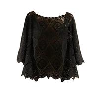 Boléro Gilet Femme,Bolero Femme Shrug 3/4 Manches Courtes Cardigan Élégant Floral Dentelle Blouse Veste Été Crochet Cardigan Ouvert Devant Col V Festival Veste Plage Cover-Ups Pour Robes Black Xl