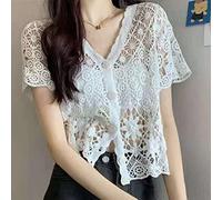 Boléro Gilet Femme,Bolero Femme Shrug Cardigan Court Manches Courtes Chemisier En Dentelle Au Crochet Chemise Tunique Cravate Devant Ouvert Veste Festival Boho Col V Élégantes Couvertures Pour Robe