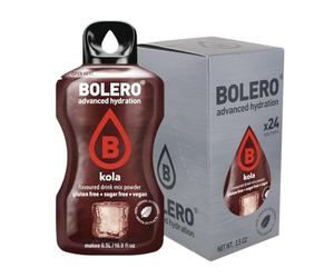 Bolero KOLA 24x3g | Jus en poudre sans sucre, édulcoré à la stévia + vitamine C | pour enfants et sportifs | sans gluten, végétalien | le goût du cola