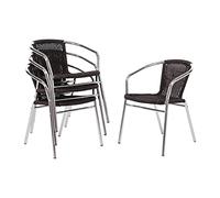 Bolero Lot de 4 chaises en osier avec cadre en aluminium Noir