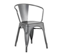 Bolero Lot de 4 fauteuils de Salle à Manger empilables Bistro Curve Gris | Les bouchons de pied protègent les sols commerciaux contre les éraflures, tandis que le design empilable peu encombrant