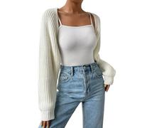 Boléro pour Femme - Boléro Court Brodé Ajouré à Manches 3/4 Style Bohème Open Front Cover Up Leger Fin Veste Blanche Haut à Manches 3/4 Gilet pour Robe T Shirt Soirée Cérémonie