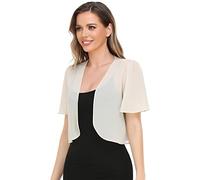 Boléro pour femme en mousseline de soie douce ouverte sur le devant transparent à manches courtes pour robe de soirée, champagne, Taille L