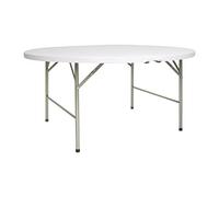 Bolero Table pliante ronde, 5 pieds de diamètre, blanche, plateau en polyéthylène avec cadre et pieds en acier, 740(H) x 1530(Ø)mm, résistante aux UV et à la pluie, CC506