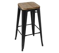 Bolero Tabouret Bistro Haut en Acier Noir avec Assise en Bois Lot de 4