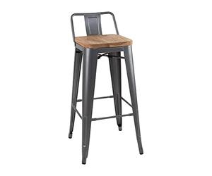 Bolero Tabourets Bistro Hauts avec Dossier et Assise en Bois Gris Métallisé (Lot de 4)