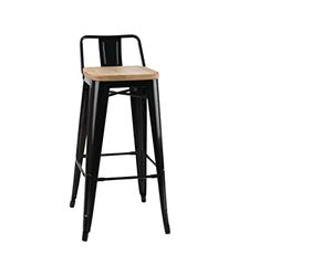 Bolero Tabourets Bistro Hauts avec Dossier et Assise en Bois Noirs (Lot de 4)