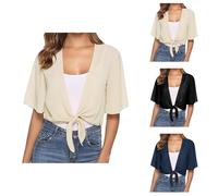 boléros femme chic et elegant Cardigan à manches courtes en mousseline semi-transparente avec lien sur le devant boléro et châle pour robe de soirée et de mariage boléro cérémonie (Beige, XXL)