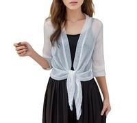 Boléros Femme en Maille Gilet Court été 3/4 Manches Cardigan Léger Chic Et Elegant Ouverte Devant Casual Couleur Unie Transparent aux Voyages et à La Vie Quotidienne Plage Vacances Veste