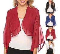 Boléros Femme Voile - Cardigan Femme Chic Et Elegant Mousseline Bolero Couleur Unie Gilet Transparent Manteau Décontractés Manteaux Volants Vêtements Respirant Bolero Leger Boléro Ample Cardigan