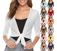 Boléros Femme Voile - Cardigan Femme Ete Leger Bolero Noeud Manteau Décontractés Gilet Courte Manteaux Manches 3/4 Vêtements Outdoor Bolero Été Boléro Châle Cardigan Rafraichissant Blouse 2025 Haut