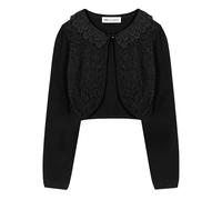 Bolerose Filles Manche Longue Floral Dentelle Boléro Enfants Cardigan (Noir, 13-14 Ans)