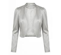 Bolerose Veste Boléro Femme Satin Manches Bouffantes, Argenté, XXL