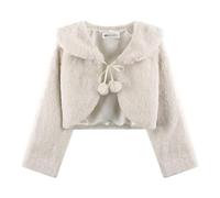 Bolerose Veste Boléro Fille Fausse Fourrure Pompons, Beige, 5-6 Ans
