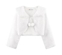 Bolerose Veste Boléro Fille Fausse Fourrure Pompons, Blanc, 7-8 Ans