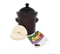 Boleslawiec Pot à fermentation en grès avec couvercle et gouttière | 5 litres | Marron | Pot de choucroute à concombre Pot en céramique Pot en argile