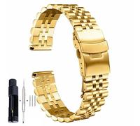 BOLEXA bracelet de montre Bracelet de montre de luxe en acier inoxydable, largeur 18 19 20 21 22 23 24 26 28 30mm, grande taille, ceinture universelle à tête plate de qualité (Color : Gold, Size : 3