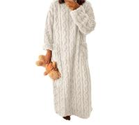 BOLEXA Pyjama d'hiver en Polaire Corail for Femme, Chemise de Nuit Longue avec Poches, vêtements de Maison épais et Chauds(Blanc,XL)