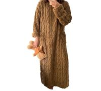 BOLEXA Pyjama d'hiver en Polaire Corail for Femme, Chemise de Nuit Longue avec Poches, vêtements de Maison épais et Chauds(Coffee,L)