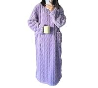 BOLEXA Pyjama d'hiver en Polaire Corail for Femme, Chemise de Nuit Longue avec Poches, vêtements de Maison épais et Chauds(Purple,L)