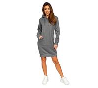 BOLF Femme Sweat Long ? Capuche ? la Mode Hoodie Robe Sweat-Shirt ? Manches Longues Automne Hiver en Coton Couleur Unie Poche Kangourou YS10005 Graphite S [A1A]