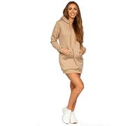 BOLF Femme Sweat Long ? Capuche ? la Mode Hoodie Robe Sweat-Shirt ? Manches Longues Automne Hiver en Coton Couleur Unie Poche Kangourou YS10003 Beige L [A1A]