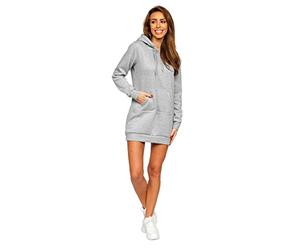 BOLF Femme Sweat Long ? Capuche ? la Mode Hoodie Robe Sweat-Shirt ? Manches Longues Automne Hiver en Coton Couleur Unie Poche Kangourou YS10003 Gris M [A1A]