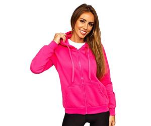 BOLF Femme Sweat-Shirt a Capuche avec Fermeture Eclair Hoodie Sweat Zippe Manches Longues Temps Libre Sport Fitness Outdoor Basic Casual Style W03B Fuchsia S [A1A]