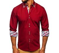 BOLF Homme Chemise a Manches Longues Decontractee Chemisier Elegante Affaires Fete Choix de Couleur Classique Basic Slim Fit Casual Style 4704 Bordeaux M [2B2]